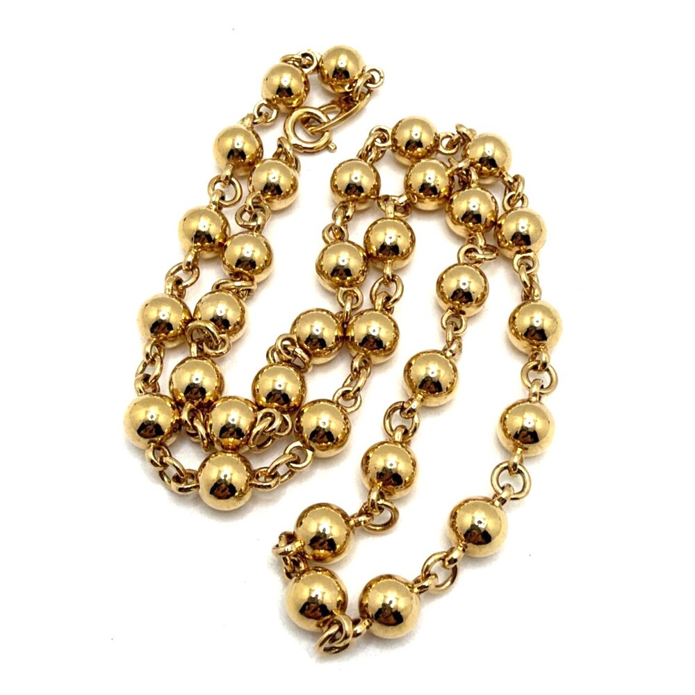 Vintage Gold Tone Ball Bead Link Necklace Glossy Collar Statement 19"